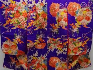 アンティーク　紋錦紗花車模様着物(内袖付き)